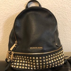Black Michael Kors gold studded backpack!